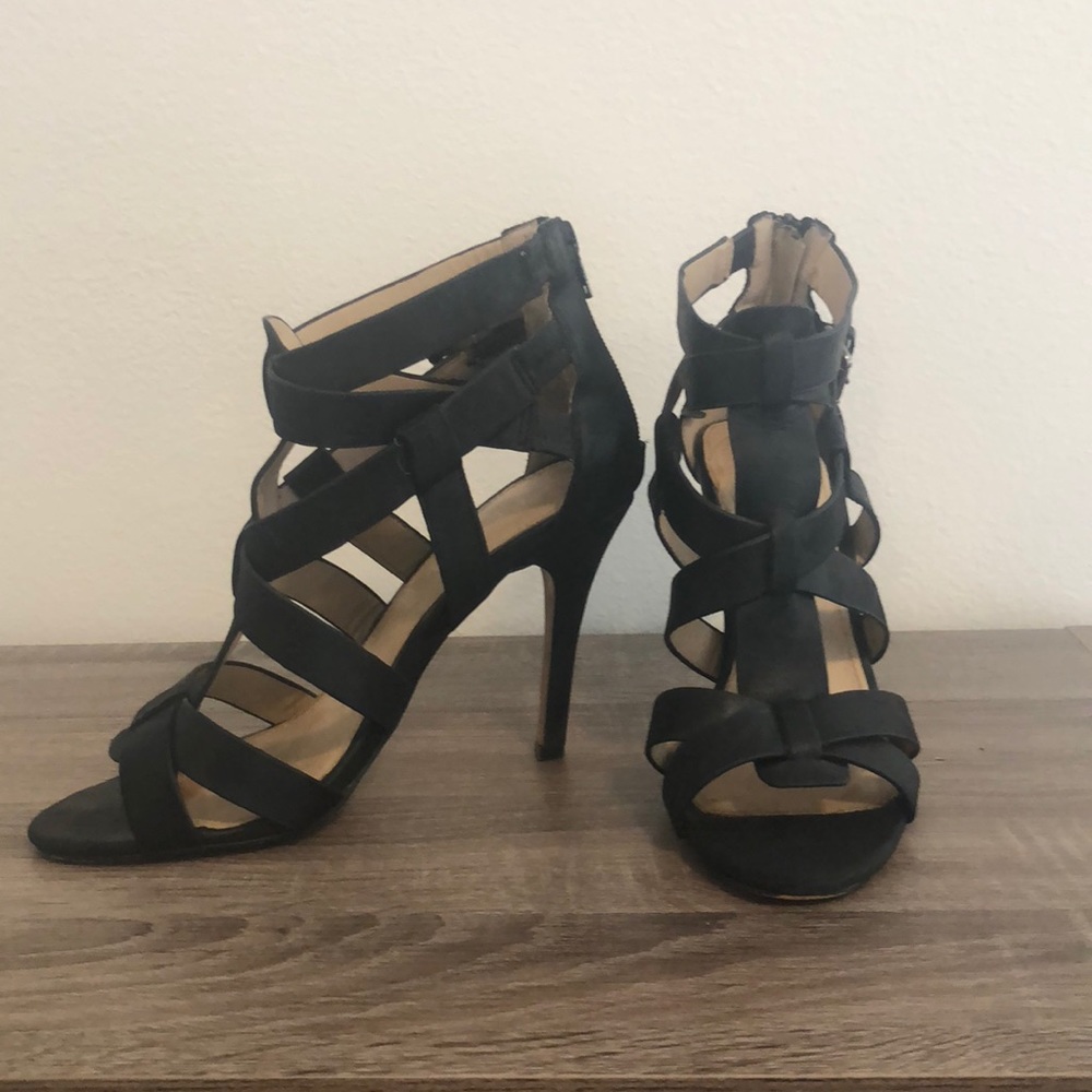 ALDO black leather sandal heels